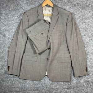 Hugo Boss 2 Piece Suit Mens 44S Brown Micro Check Super 100 Virgin Wool 38x30